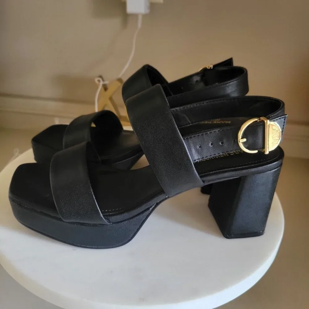 Marc New York Andrew Marc Black Block SERENA Platform Heeled Sandals 6M